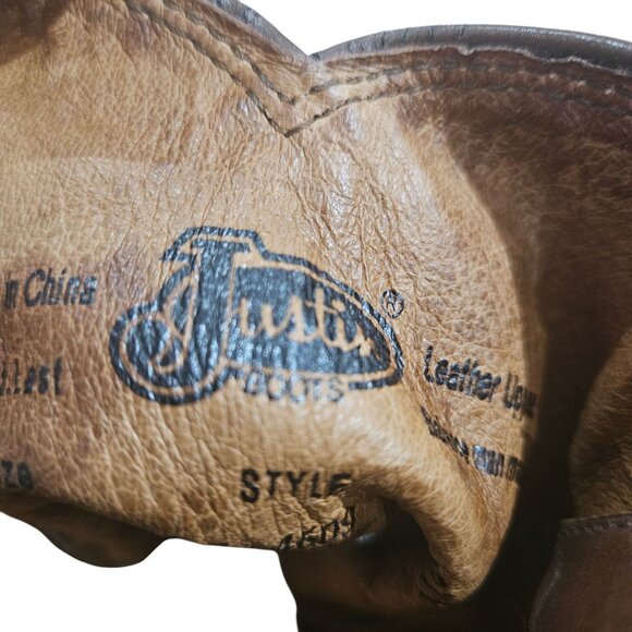 Justin Womens Brown Leather Western Boots With Embroidered Design Size 9 B Durab - Picture 9 of 11